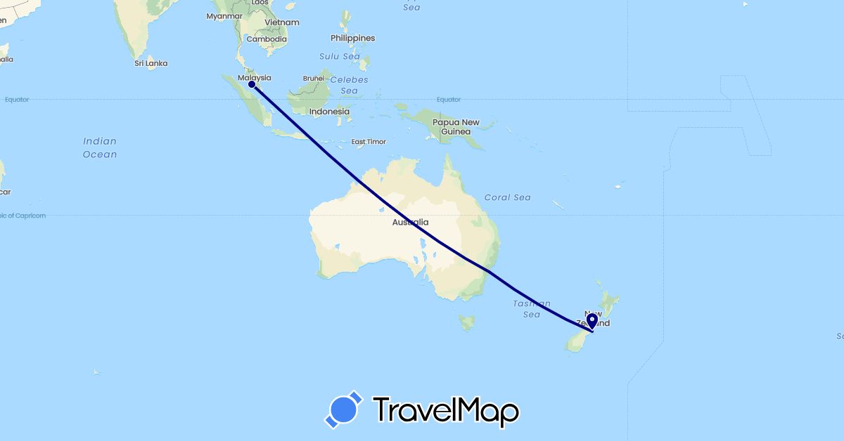 TravelMap itinerary: driving in Australia, Malaysia, New Zealand (Asia, Oceania)